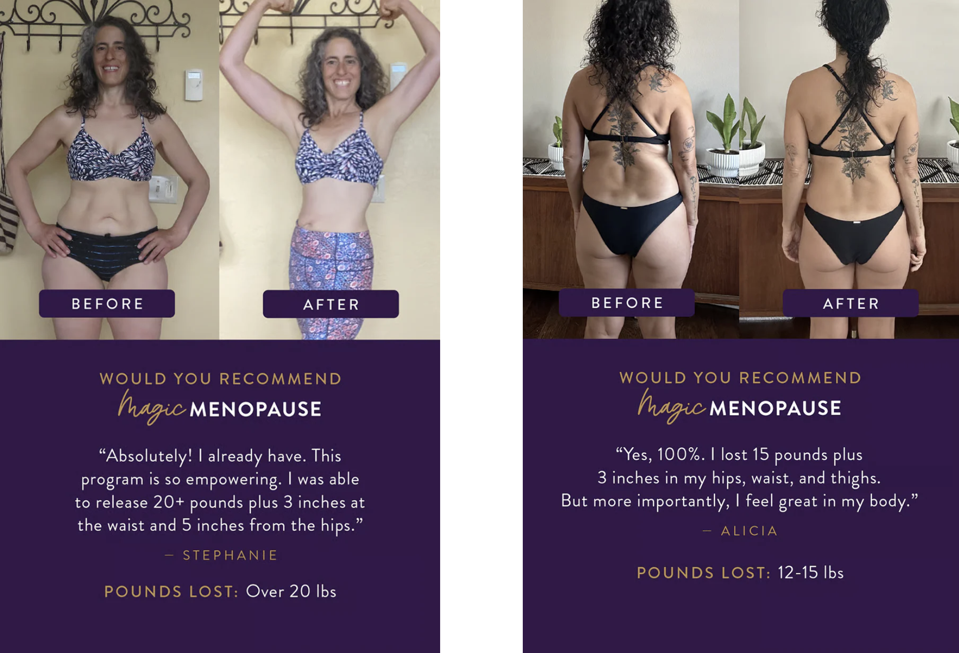 Before and after images of two women. Heading says 