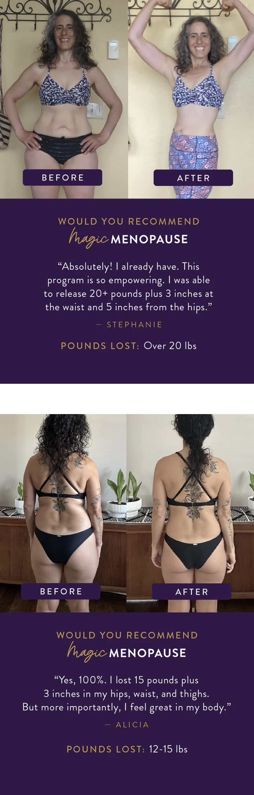 Before and after images of two women. Heading says 